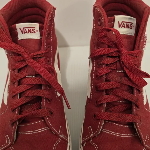 VANS Red Hightop Sneakers Red & White Laceup Shoes Casual Skater Womens Size 9 - Picture 4 of 11